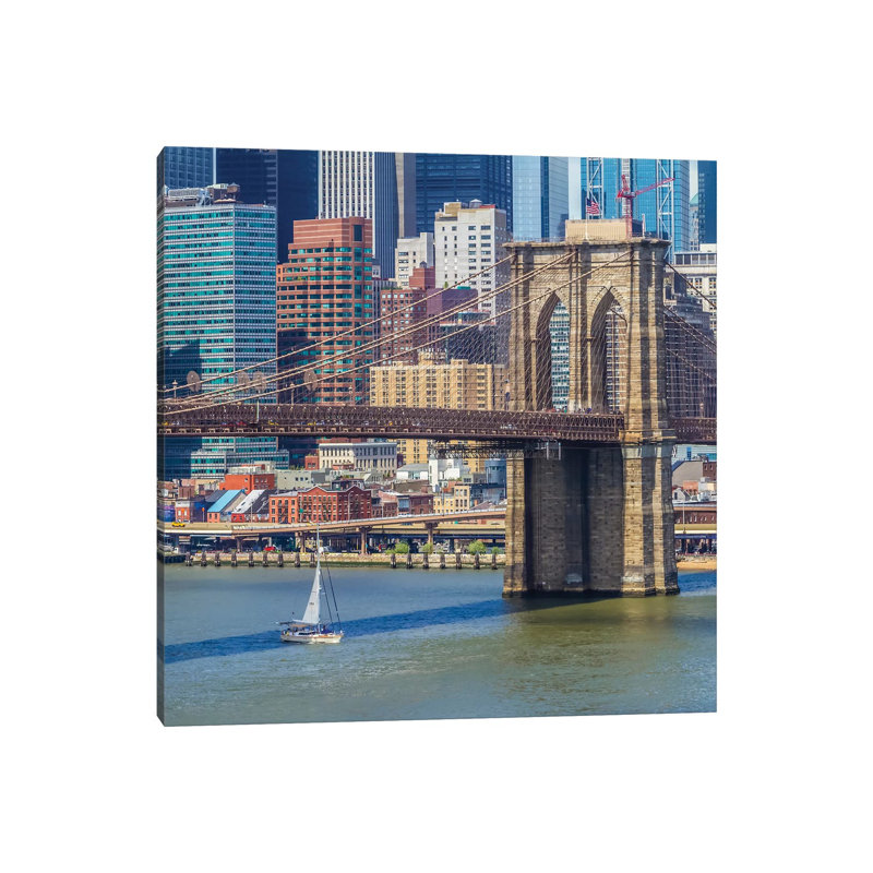 New York City Brooklyn Bridge And Manhattan Skyline by Melanie Viola - Wrapped Canvas Print, 30.48 cm H x 30.48 cm W