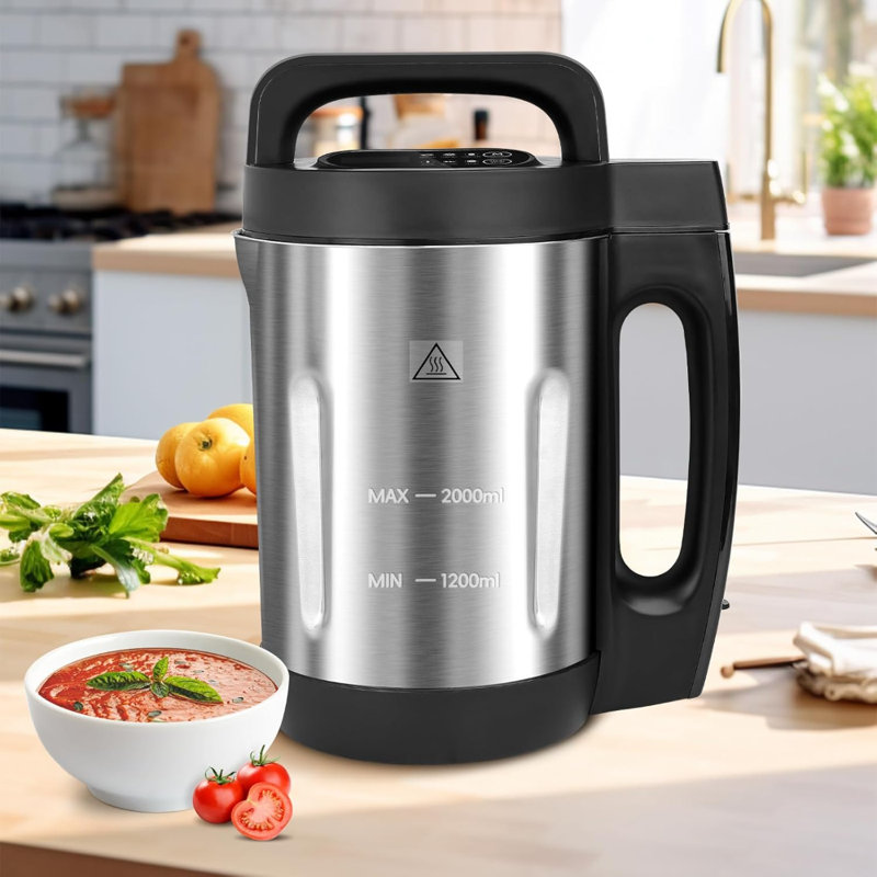 6-en-1 mélangeur chauffant machine à soupe multifonctionnelle machine à Smoothie 2L, Noir / Noir