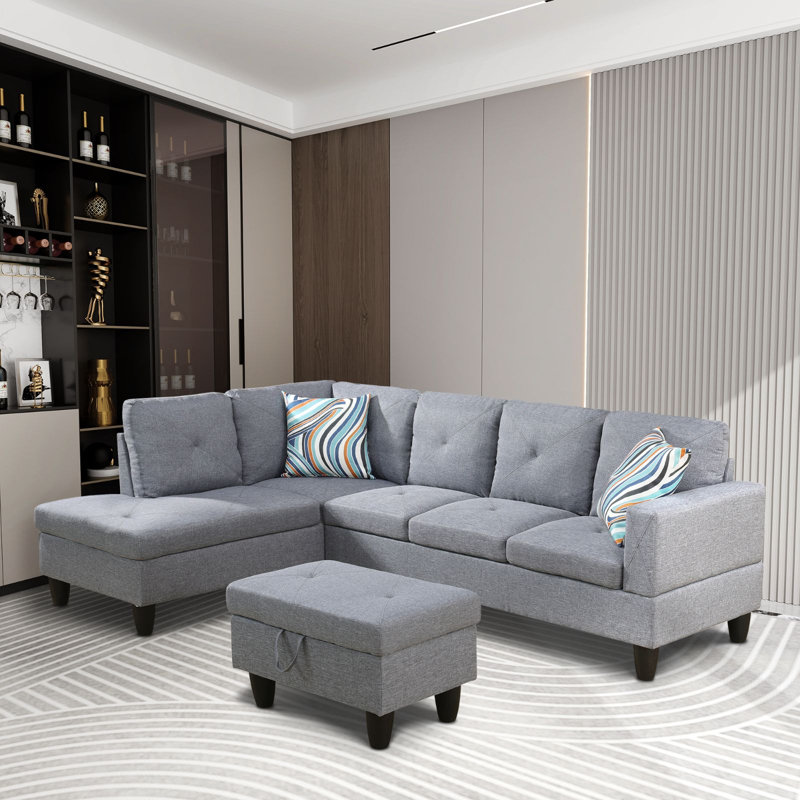 Canapé modulaire en L 3 pièces pour salon Manol, Accoudoir à droite (vu de face), Mélange de polyester rouge