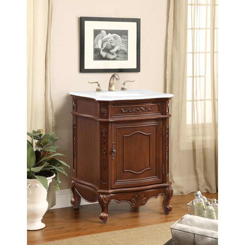 Berkshire 24'' Single Bathroom Vanity with Top, Ivory White, Brown