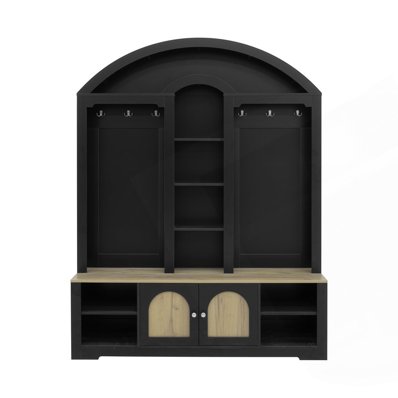 Garde-robe / garde-robe multifonctionnel avec porte-chaussures, cintres et crochets, Noir