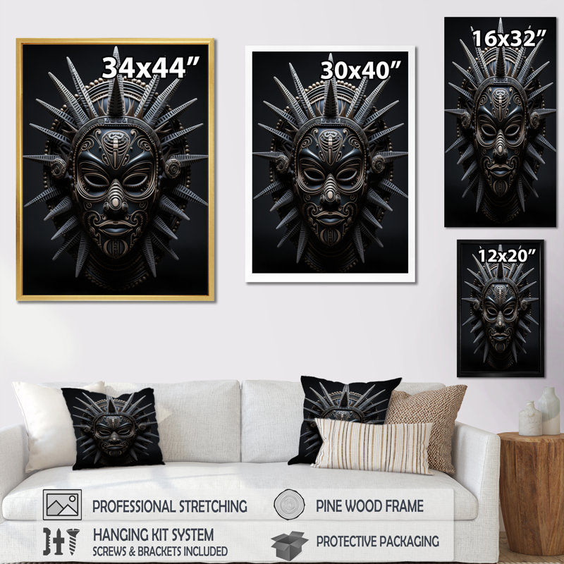 «Jeilin African Mask Tribu I», reproduction d'art sur toile, H 40 po x l 30 po x P 1,5 po, Cadre photo blanc