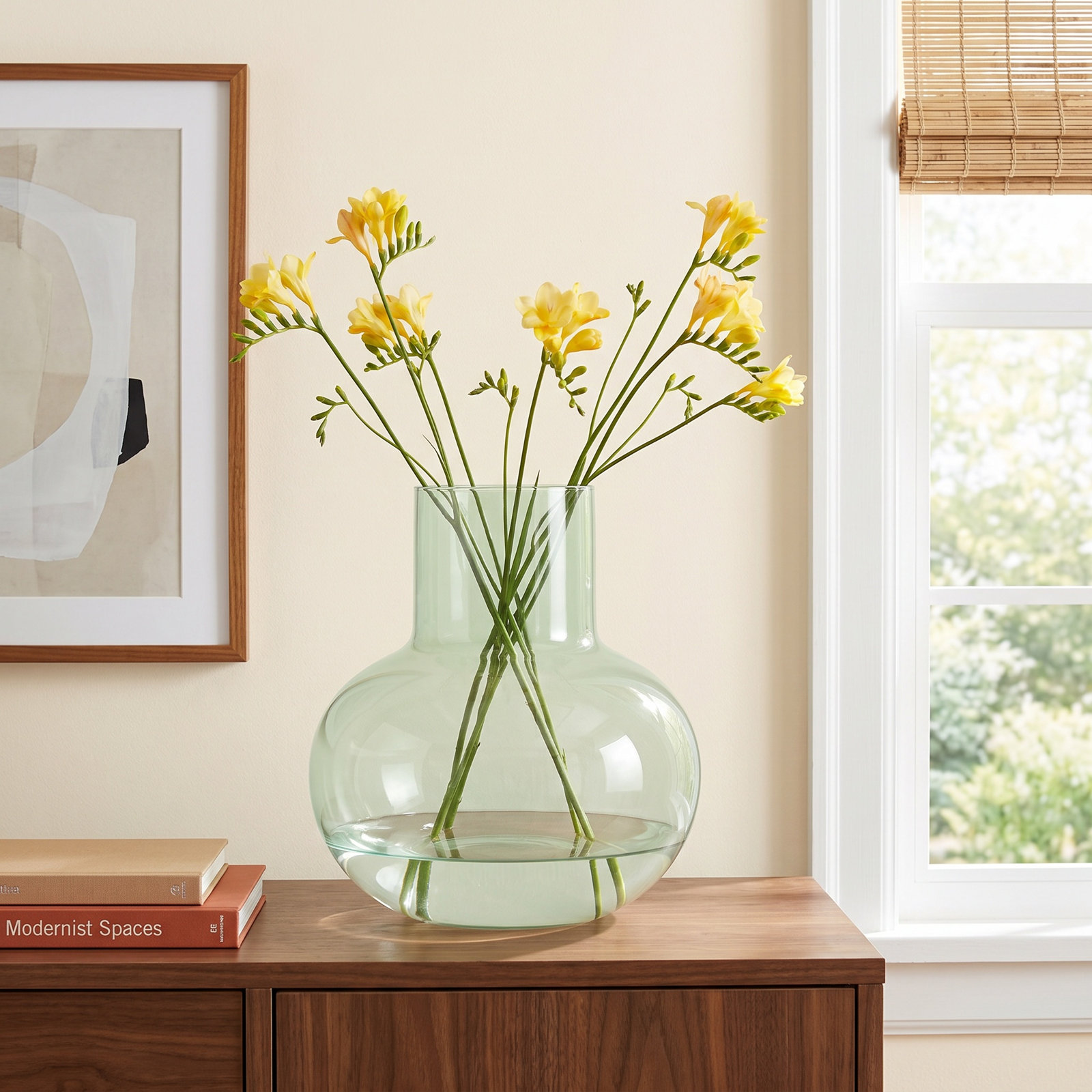 Travon Glass Table Vase, 11.18" H x 11.02" W x 11.02" D, Light Green