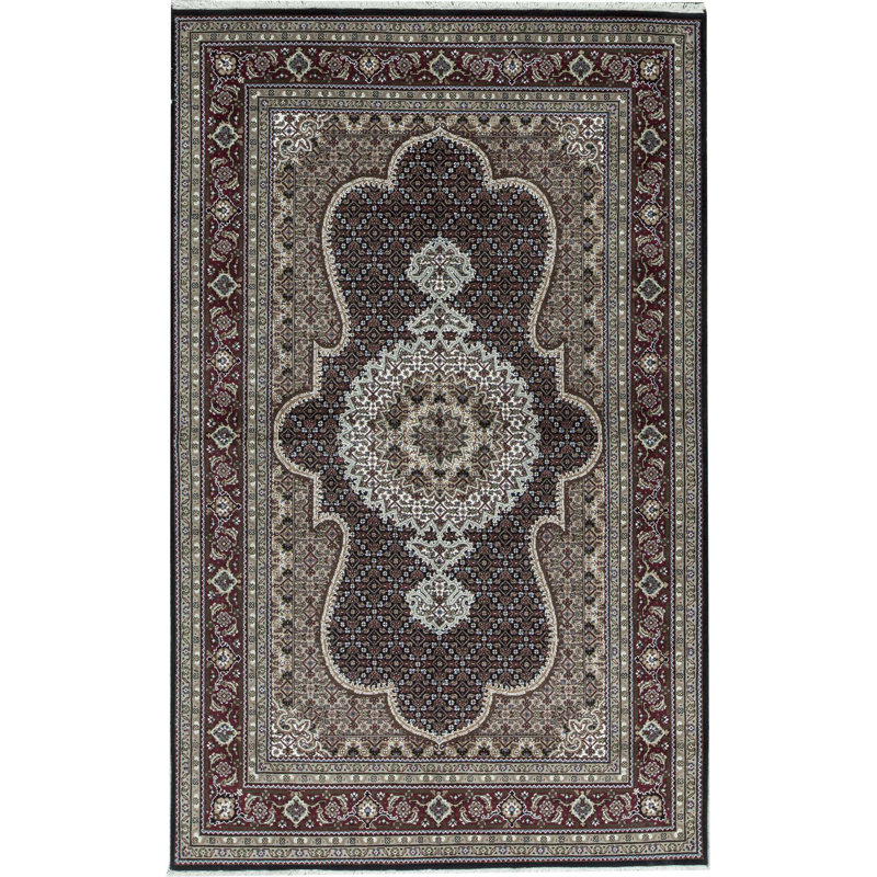Tapis noir et rouge de haute qualité noué à la main