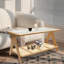 Table basse rectangulaire en bambou avec verre