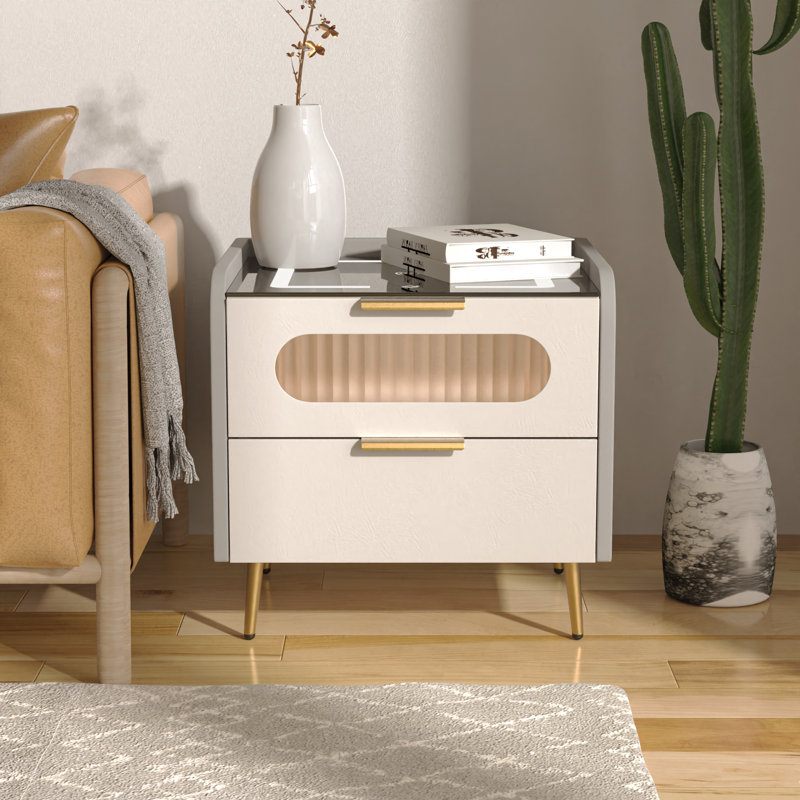 Table de chevet 2 tiroirs Chani avec haut-parleur Bluetooth et lumières DEL et charge sans fil
