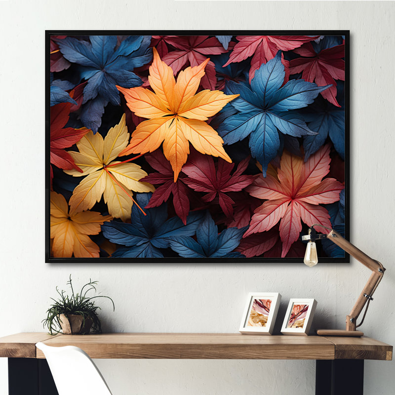 " Japanese Maple Collage III ", 16" H x 32" W x 1" D, Black Floater Framed