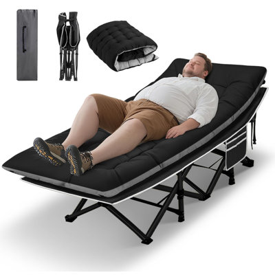 Lit de camping, lit de camp portatif pour adulte, lit de 28 po de largeur, capacité de charge maximale de 600 lb avec matelas épais et sac de transport, lit de camping portatif pour le camping / bureau extérieur, sieste