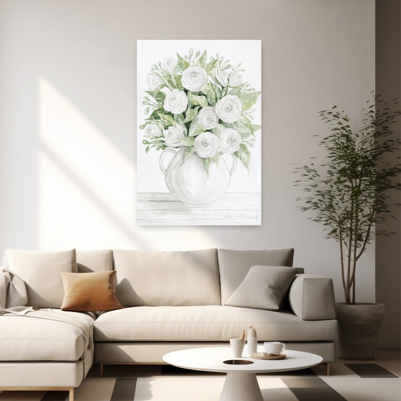 Douces roses, art floral printanier contemporain, H 60 po x l 40 po