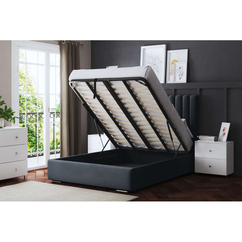  Panel Ottoman Bed with Headboard, Kingsize (5'), Grey