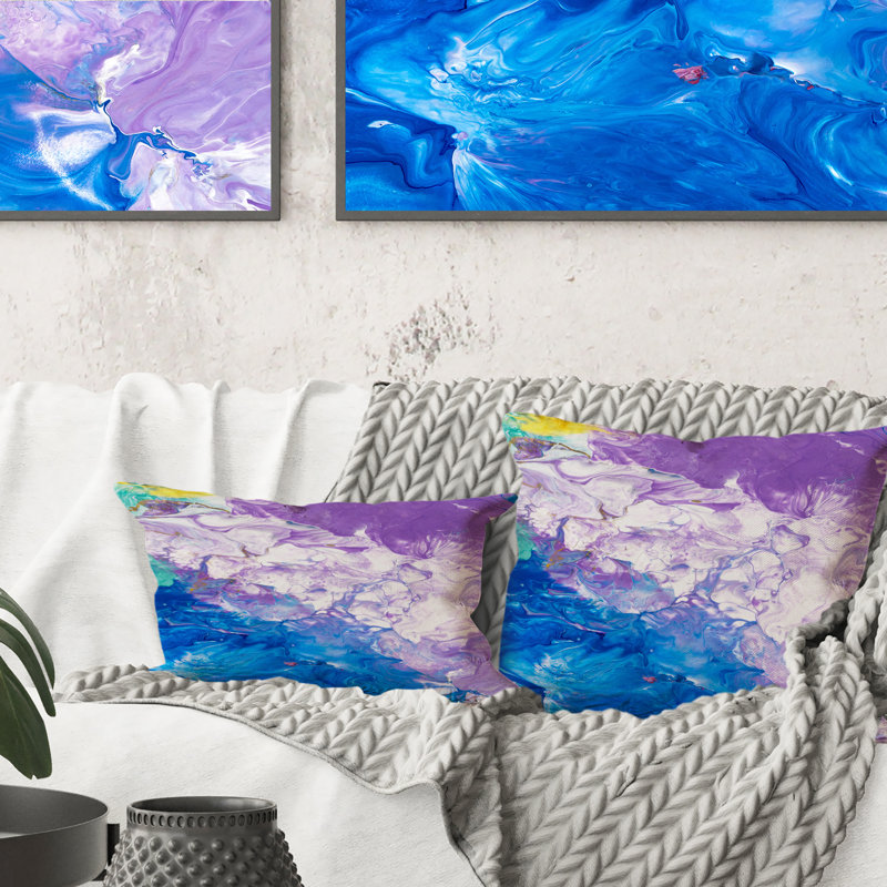 Coussin décoratif imprimé moderne bleu, bleu, rose et blanc, 16 po x 16 po