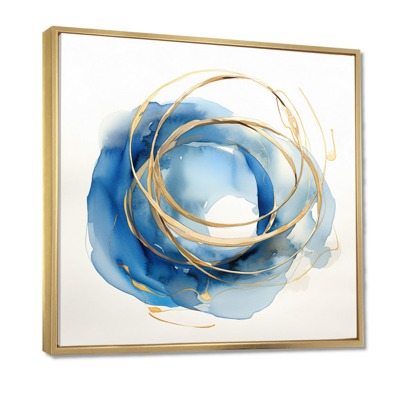 «Unity Subtle Gold Watercolor II», reproduction d'art abstraite murale, Cadre flottant doré, H 30 po x l 30 po x P 1 po