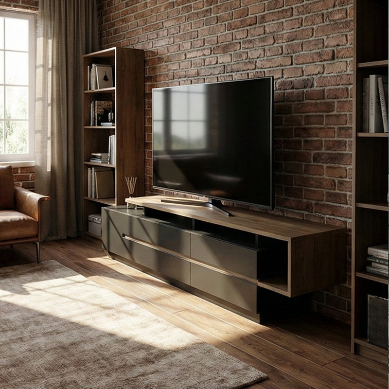 Rectangle Tv Stand For Tvs Up To 78'' With 2 Cabinets And 4 Shelves, Ink/Dark Brown