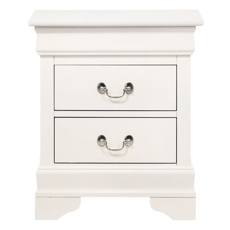 Elegant White 2-Drawer Nightstand with Metal Center Guides
