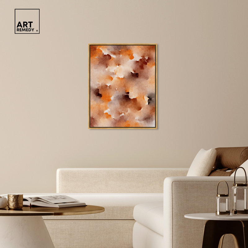 Gold Framed Abstract Canvas Print in Warm Earth Tones
