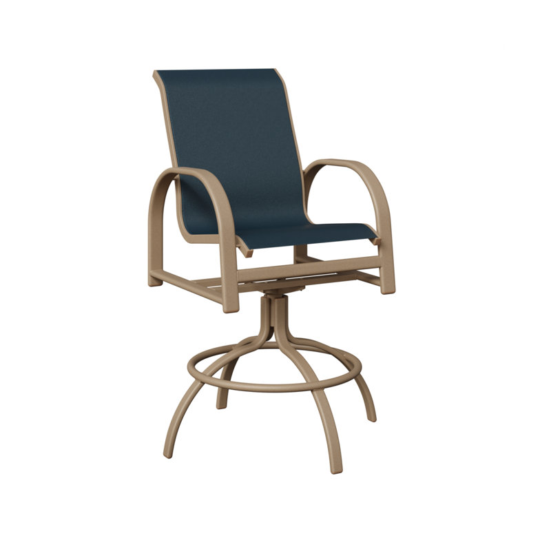 Chaise de bar pivotante en aluminium Cazares, Chêne veiné de bois, Marine