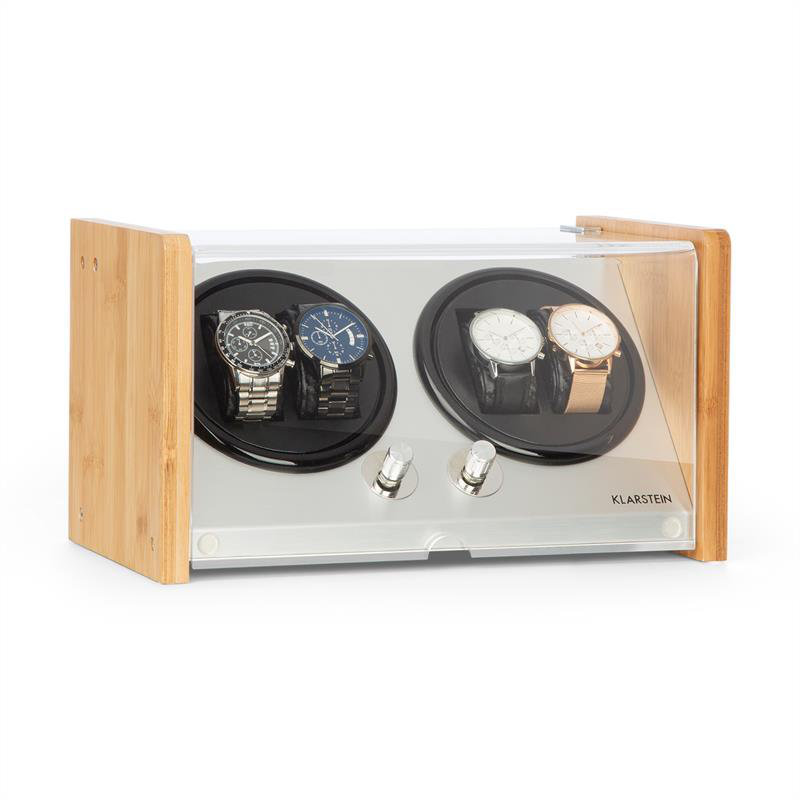 Tokyo Metal Watch Box + Watch Winder, Wood/Glass/Silver
