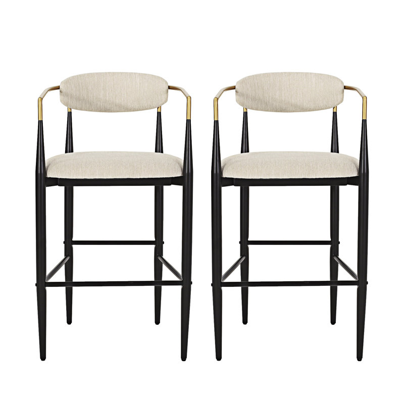 Ensemble de 2 chaises de salle à manger rembourrées avec tabouret de comptoir, Noir, Tissu beige