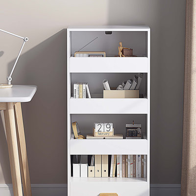 4-Tier Bookshelf with 3 Sliding Drawers and 1 Bottom Drawer