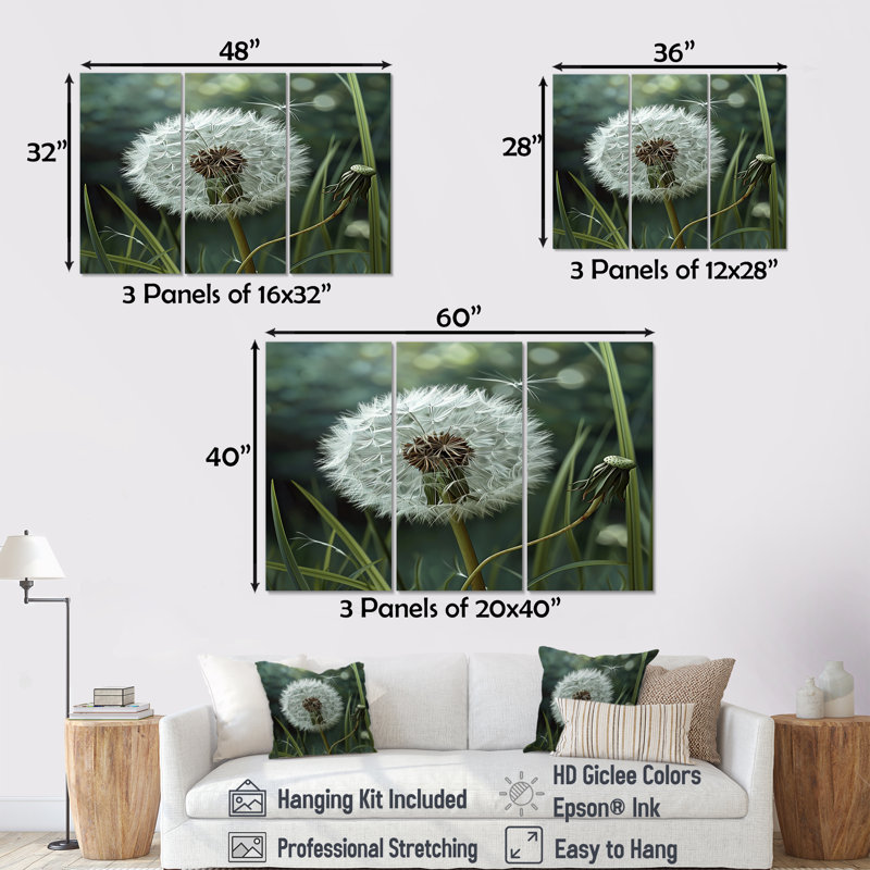 Hopkinton - ensemble d'art mural pissenlit, Toile tendue, H 32 po x l 48 po x P 1 po