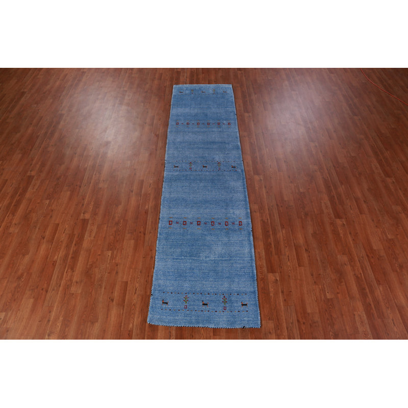 Blue Handmade Gabbeh Indian Runner Rug 3x10