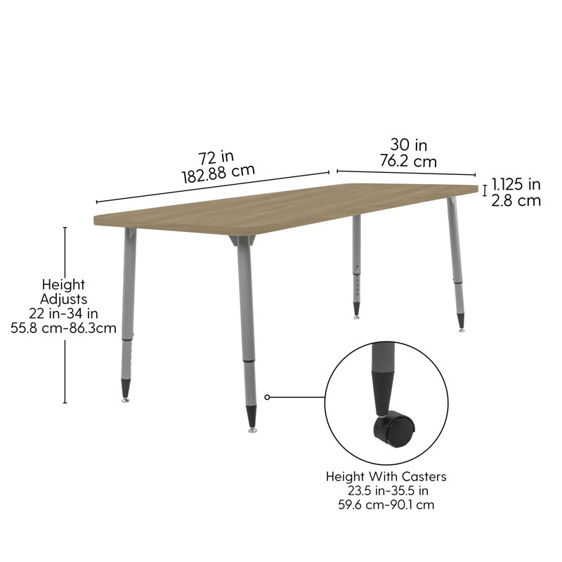 Table d'activité Adapte 24 x 36, 30 po x 72 po, Chêne Pasadena / argent