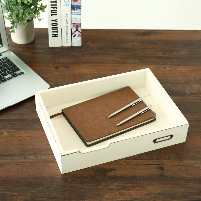 Palmerton Wooden Stackable Serving Tray Paper Organiser, White