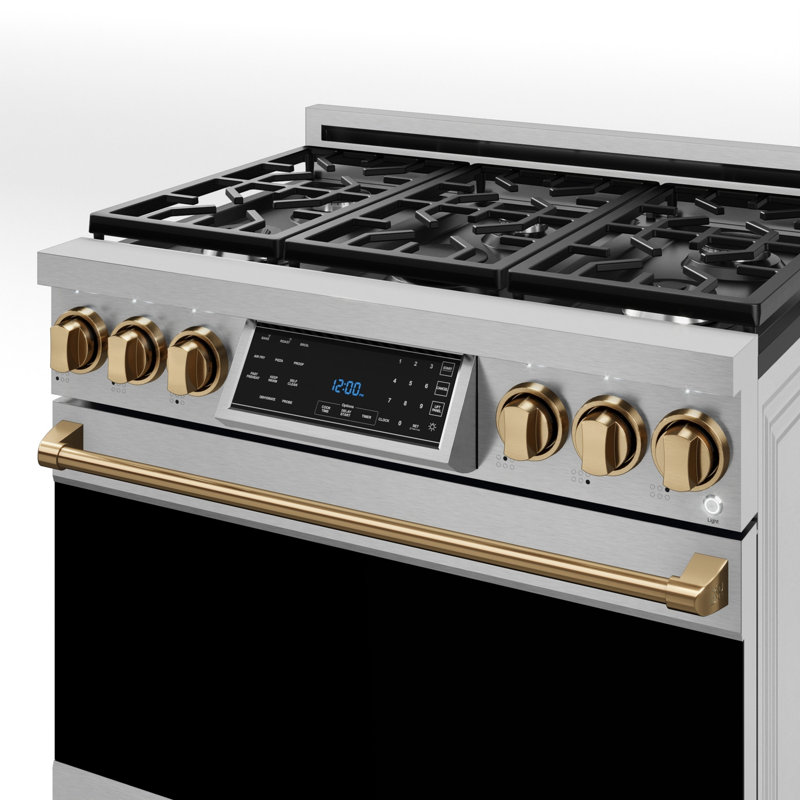 Cuisinière à gaz professionnelle de 36 po avec panneau inclinable en acier inoxydable / bronze Gordon Ramsay de THOR Kitchen