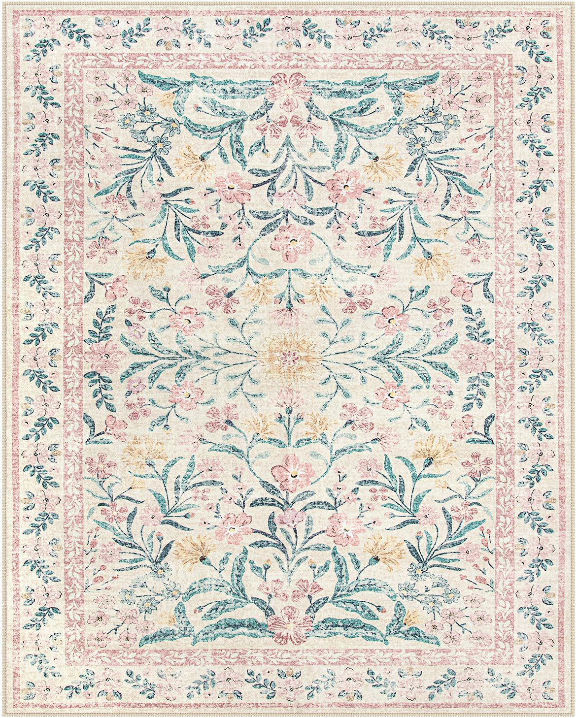 Kaldi Kaldi Oriental Botanical Floral Machine Washable Area Rug with Non-Slip Backing for Living Room, Dining Room, Bedroom