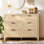 Commode 6 tiroirs en bois naturel - Surface en rotin pour chambre à coucher