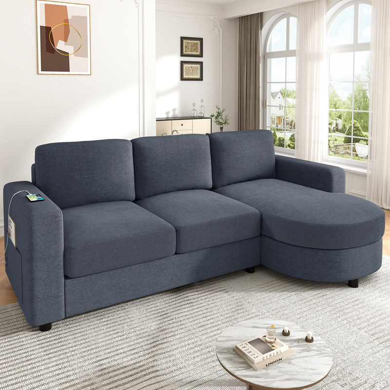 Canapé modulaire moderne en L de 84,6 po avec méridienne incurvée, Bleu