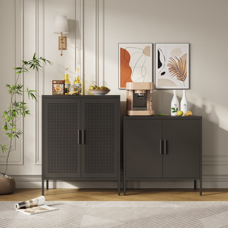 Armoire de rangement en métal avec 2 portes et 2 tablettes réglables, armoire de rangement en acier, Noir