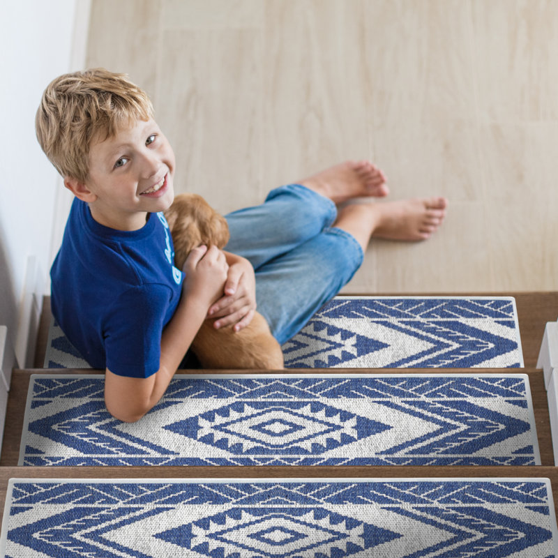 Tapis d'escalier intérieur antidérapant Menan, Bleu marine