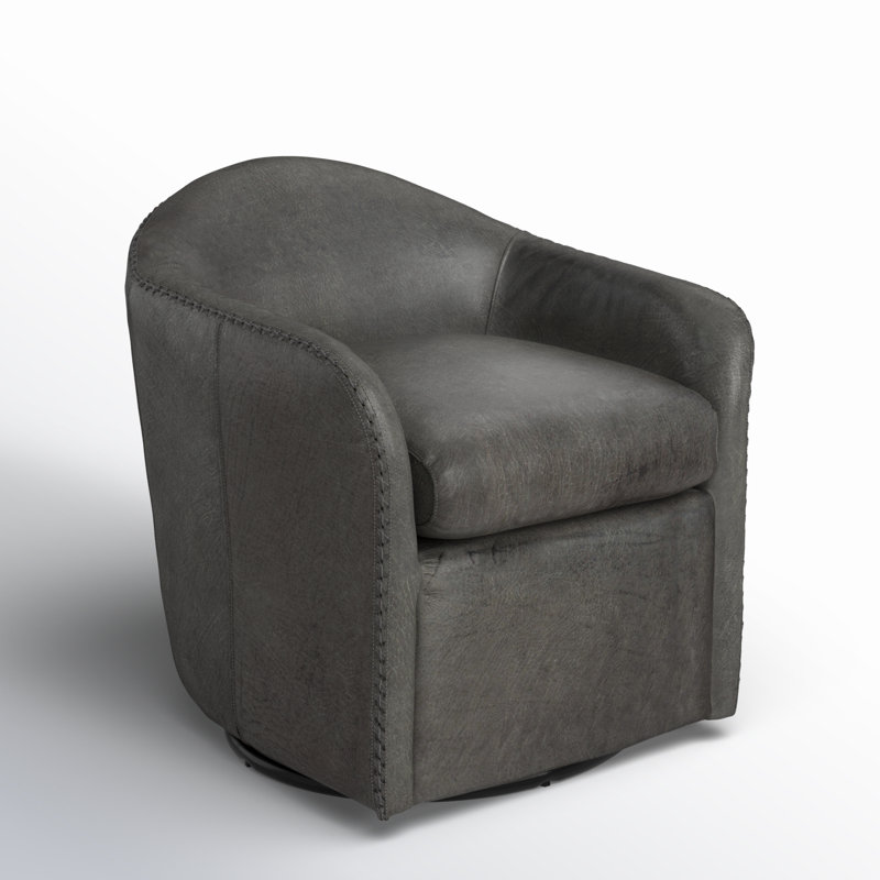 Sinbad Big Top Blue Steel Leather Barrel Swivel Club Chair