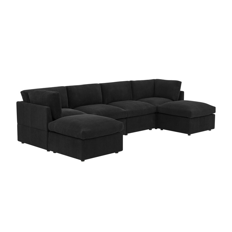 Canapé modulaire de coin avec repose-pieds Annai, Noir
