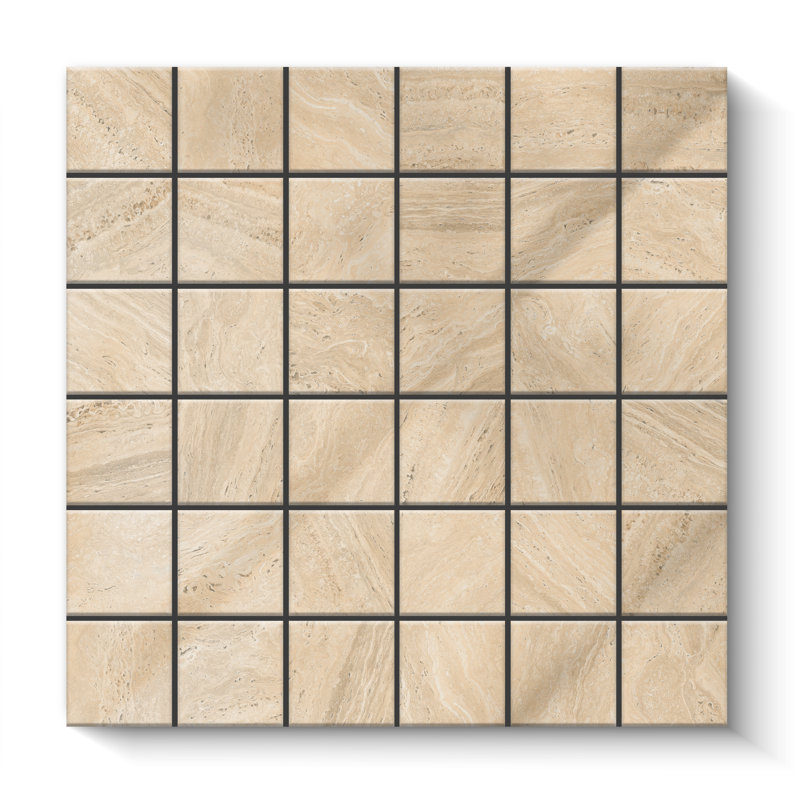 Colosseum Polished 2x2 Mosaic Square Wall & Floor Travertine Look Tile (12x12 Sheet), Beige