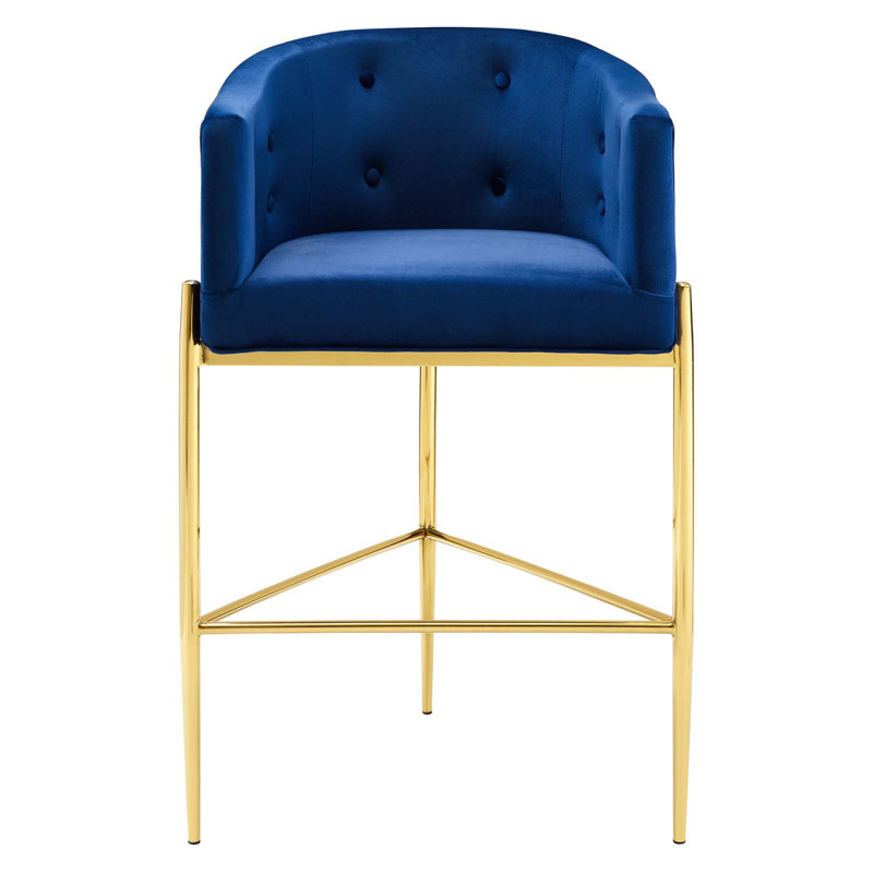 Savour Tufted Performance Velvet Bar Stool, Navy, Bar Stool (29” Seat Height)