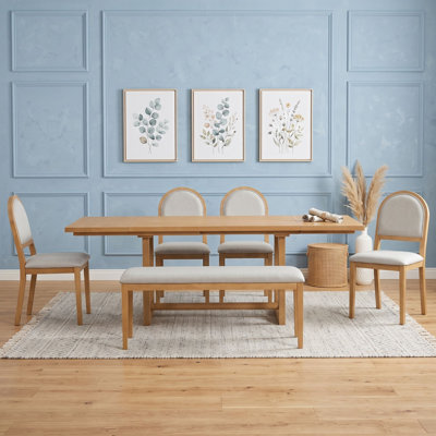 Ensemble de salle à manger 6 pièces avec table extensible, chaises et banc