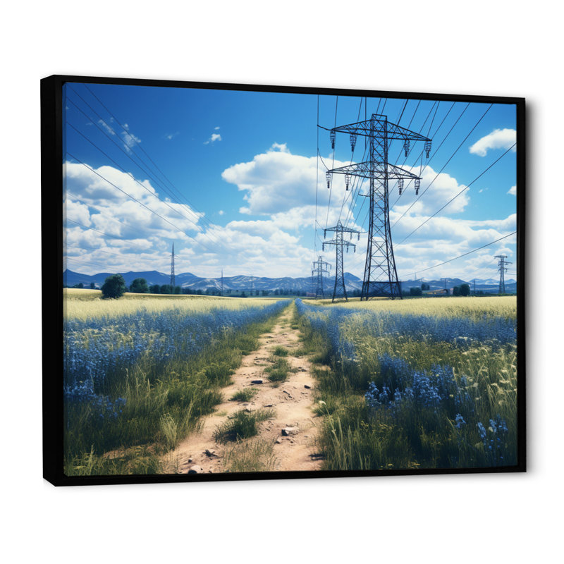 «Power Lines Electric Horizons II», reproduction sur toile, Cadre flottant noir, H 34 po x l 44 po x P 1,5 po