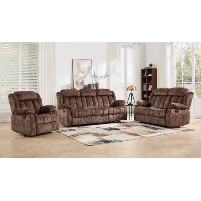 Ensemble de salon inclinable manuel en microfibre 3 pièces 3 pièces
