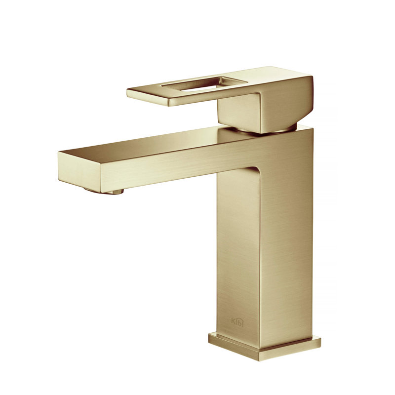 Cube Single-handle Bathroom Faucet, Brushed Gold, Drain Assembly Included