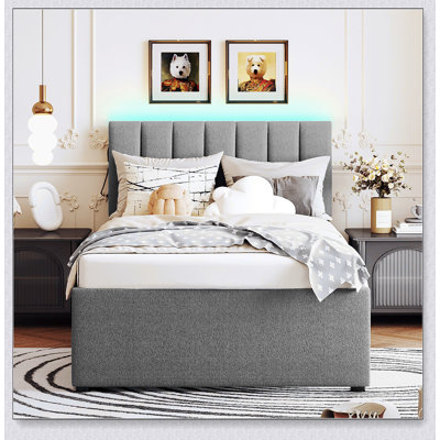 Lit plateforme tapissier simple avec lit gigogne Teddy, L 76 po x l 41,3 po x H 40,2 po