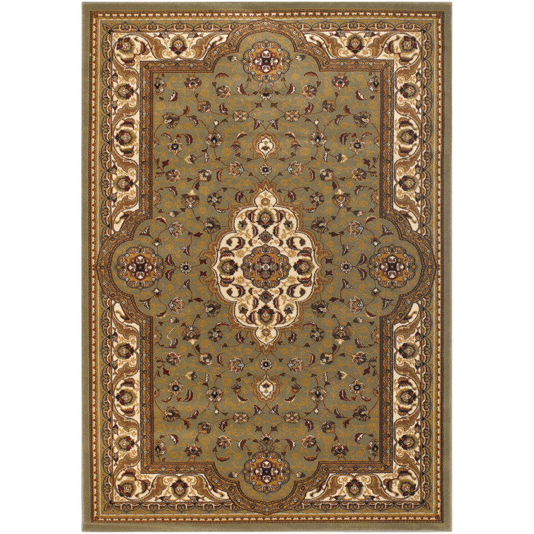 Myricks Authentic Machine Woven Brown, Tan, Navy, Gold, and Ivory Traditional Oriental Indoor Area Rug