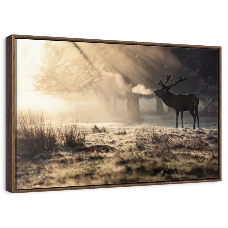 Cerf sauvage dans la neige, 25 po x 17 po, Cadre flottant noyer