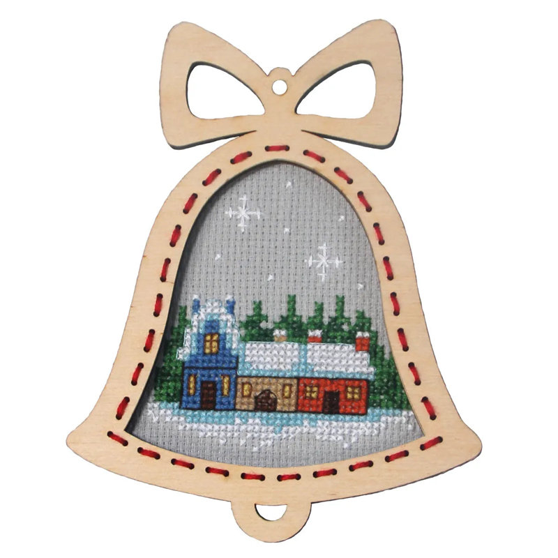 Kit de broderie au point de croix « Maisons et cloches » pour Noël avec cadre en contreplaqué par Orchidea 6649