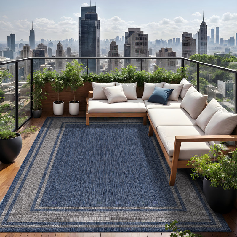 Tapis bleu marine intérieur / extérieur Waikiki, Rectangle 6 pi x 9 pi