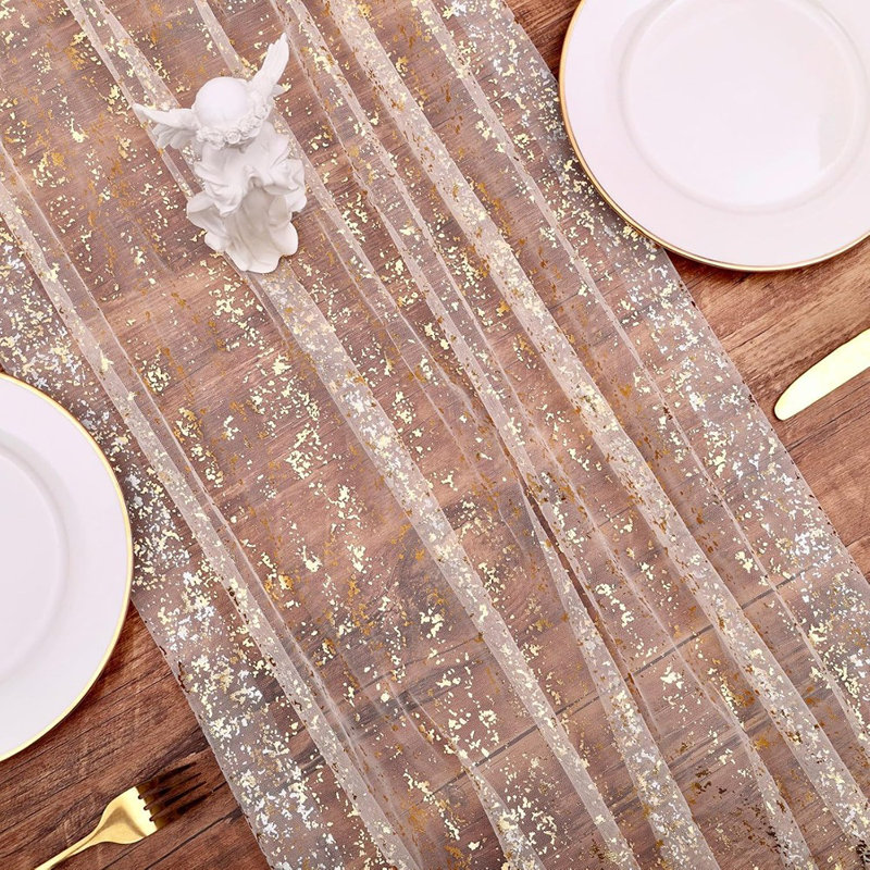 Sheer Glitter Gauze Table Runner – Gold – Metallic Foil Tulle Sequin Decor For Weddings, Parties & Holiday Centerpieces