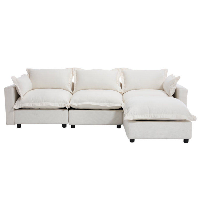 Canapé rembourré avec table basse et repose-pieds, Blanc