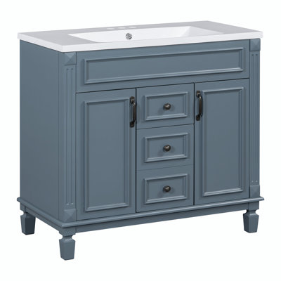 Armoire de rangement de salle de bain moderne Deldrick avec 2 portes à fermeture douce et 2 tiroirs