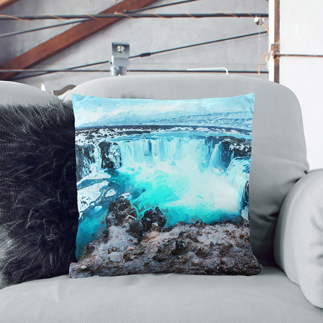 Godafoss Waterfall in Iceland in Abstract Cushion with Filling
